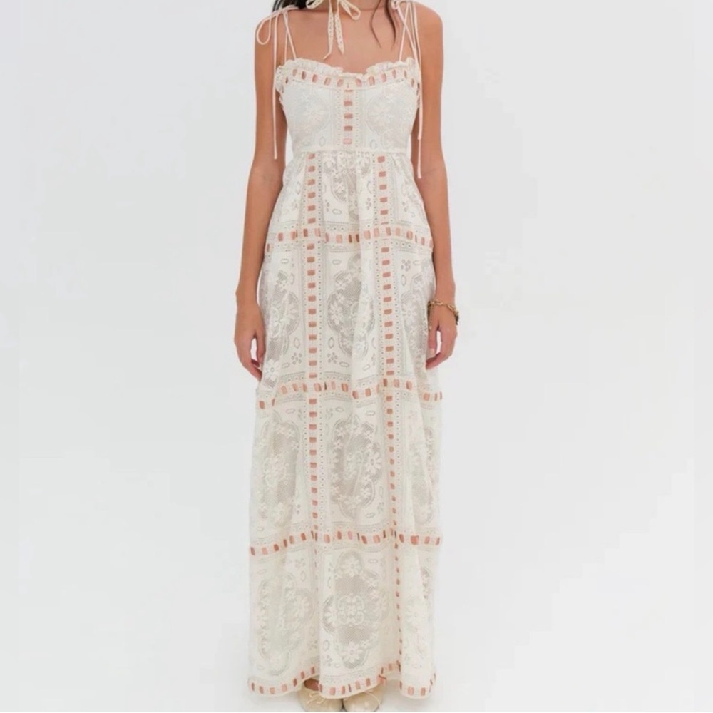 NWT For Love And Lemons Charlotte Cream Pink Maxi Dress